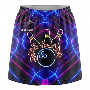 Maxcorners Bowling Neon Glow Ball And Pins Personalized 3D Skirts With Shorts