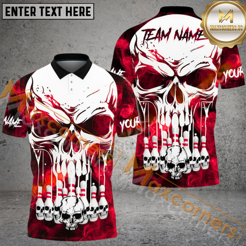 Maxcorners Haunted Skull Bowling Jersey Multicolor Option Customized Name, Team Name 3D Polo Shirt