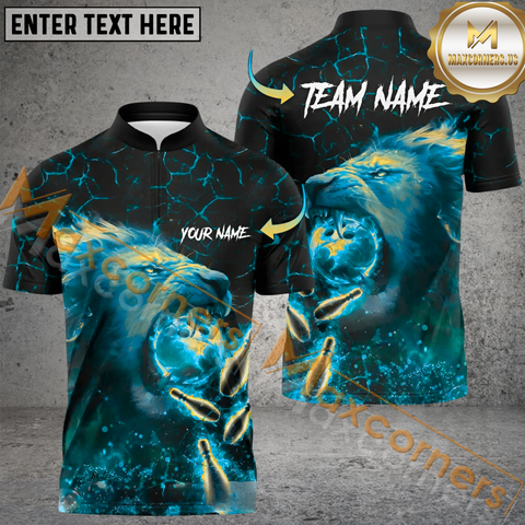 Maxcorners Fire Lion Bowling Jersey Multicolor Option Customized Name, Team Name 3D Polo Shirt