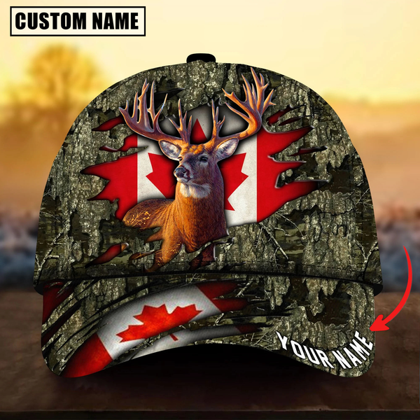 Maxcorners Deer Hunting Canadian Flag Camouflage Pattern Multicolor Personalized Name 3D Cap