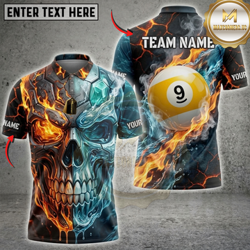 Maxcorners Billiards Burning Ice Skull Golden 9 Ball Multicolor Customized Name, Team Name 3D Shirts