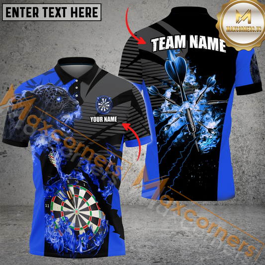 Maxcorners Darts Panther Flame MutilColor Option Customized Name, Team Name 3D Polo Shirt