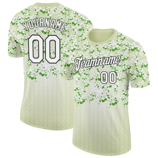 Maxcorners Pickleball Ball Pattern Light Sage Green White Jasmine Floral Personalized Name 3D Unisex Shirt
