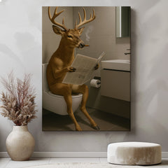 Maxcorners Deer on the Throne – Hilarious Cabin Bathroom Canvas Art LM2611