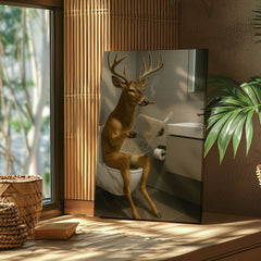 Maxcorners Deer on the Throne – Hilarious Cabin Bathroom Canvas Art LM2611
