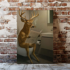Maxcorners Deer on the Throne – Hilarious Cabin Bathroom Canvas Art LM2611