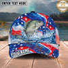 Maxcorners Fishing Patriotic Red White Blue Wave Personalized Name 3D Cap (12 Fish Species)