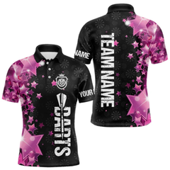 Maxcorners Pink And Black Custom Star Dart Shirts For Men, Glowing Dart Jerseys Funny Darts Team Shirts LM154
