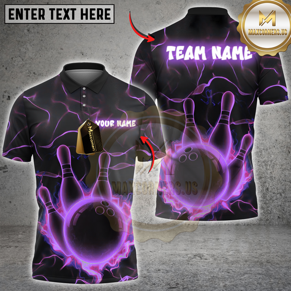Maxcorners Bowling Neon Lightning Multicolor Customized Name, Team Name 3D Shirts