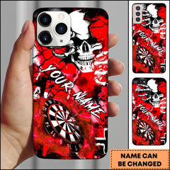 Maxcorners Darts Red Skull With Dartboard Grunge Splatter Effect Gothic Style Personalized Name Phone Case
