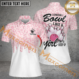 Maxcorners Pink Pattern I Know I Bowl Like A Girl Bowling Jersey Customized Name, Team Name 3D Shirt For Women