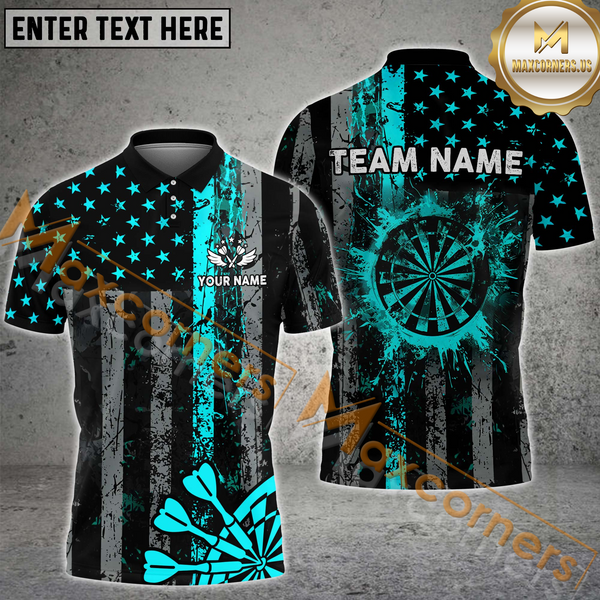 MaxCorners Dart Grunge Texas Flag Customized Name And Team Name 3D Polo Shirt For Men