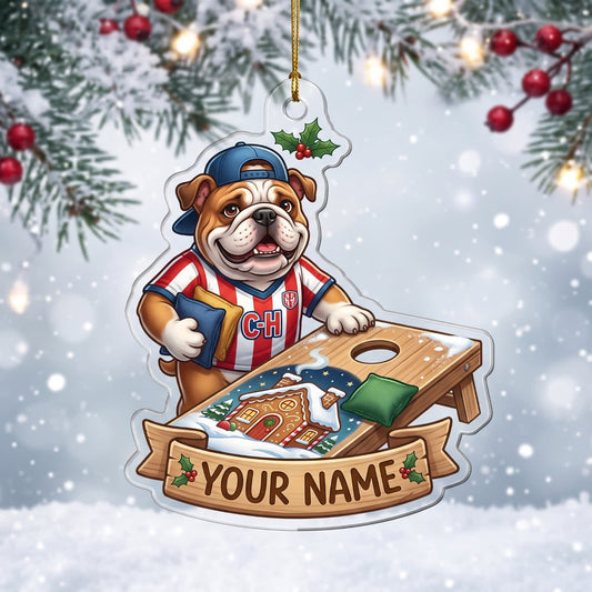 Maxcorners Cornhole Bulldog Player Christmas Design Customized Name 3D Keychain And Ornament