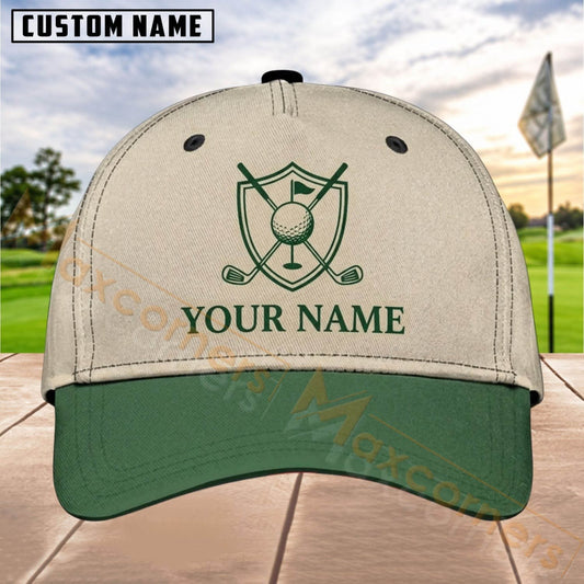 Maxcorners Golf Shield Clubs Logo Personalized Name 3D Cap (7 Colors)