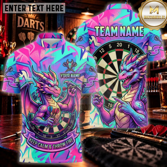 Maxcorners Darts Neon Graffiti Dragon Dartboard Personalized Name 3D Unisex Shirt