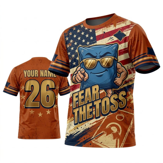 Maxcorners Cornhole Team The Boss American Flag Eagle Personalized Name 3D Unisex Shirt