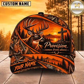Maxcorners Deer Hunting Whitetail Buck Provision Comes from Above Orange Forest Camo Customized Name 3D Cap