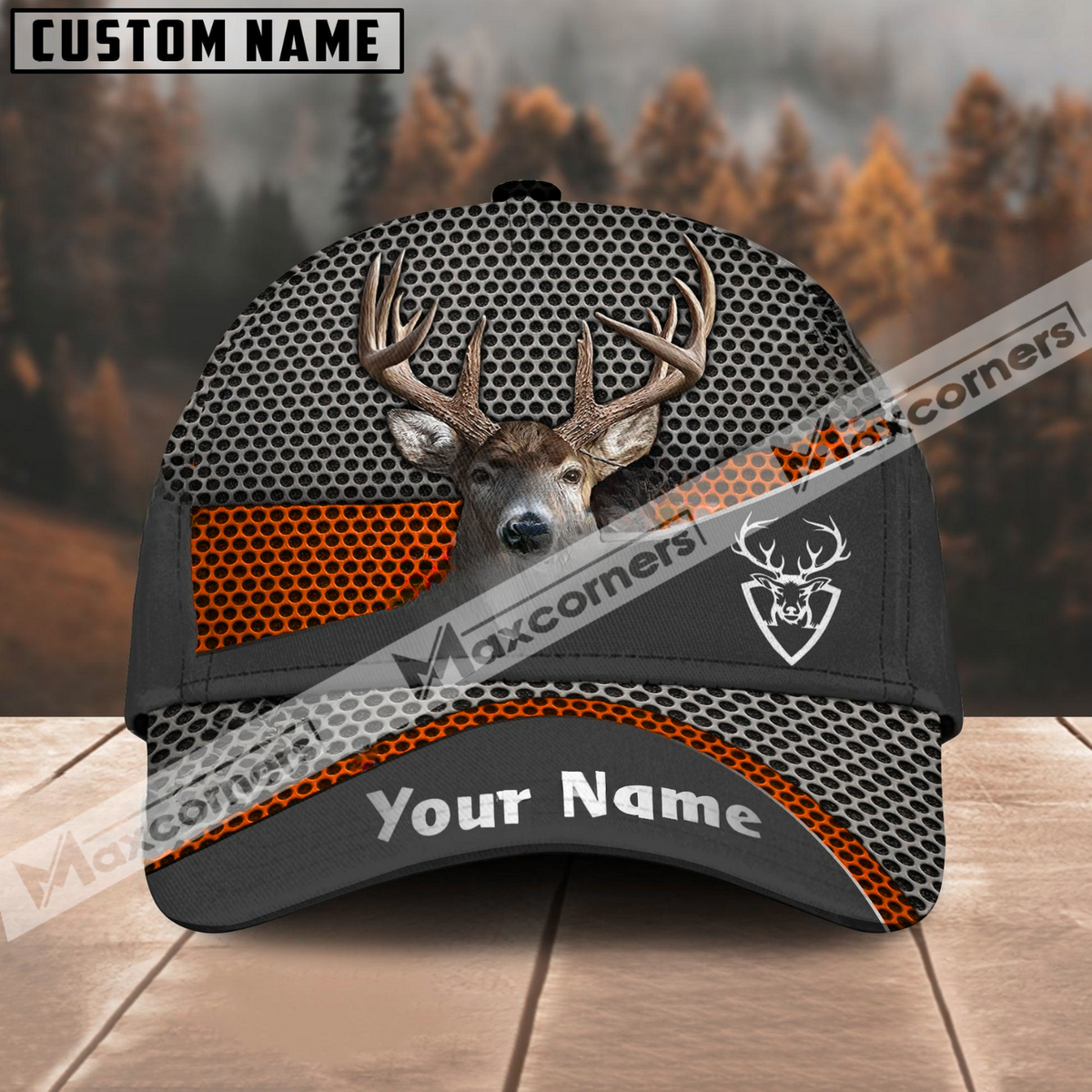 Maxcorners Deer Hunting Black Metal Multicolor Option Personalized Cap