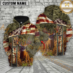 Maxcorners Premium Deer Hunting American Flag Pullover 3D Full Print Hoodie Best Gift For Hunter (Multicolor)