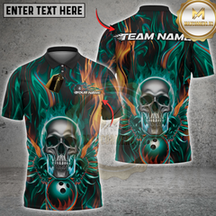 Maxcorners Bowling Fiery Blue Skull with Bowling Ball Multicolor Customized Name, Team Name 3D Shirts