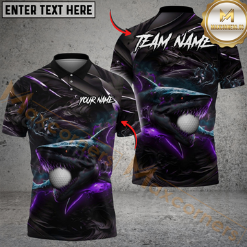 Maxcorners Golf Hell Flame Shark Design Personalized Name, Team Name 3D Shirt (4 Colors)