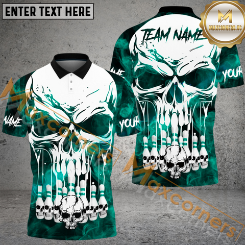 Maxcorners Haunted Skull Bowling Jersey Multicolor Option Customized Name, Team Name 3D Polo Shirt