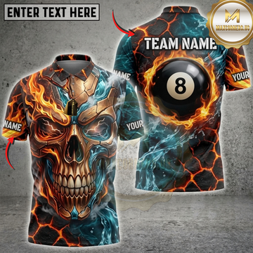 Maxcorners Billiards Inferno Blue Flame Skull 8 Ball Multicolor Customized Name, Team Name 3D Shirts