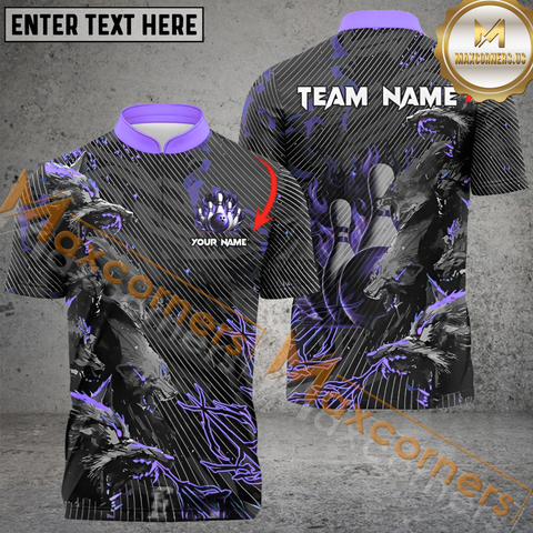 Maxcorners Wolf Ball Flame Bowling Jersey Multicolor Customized Name, Team Name 3D Polo Shirt