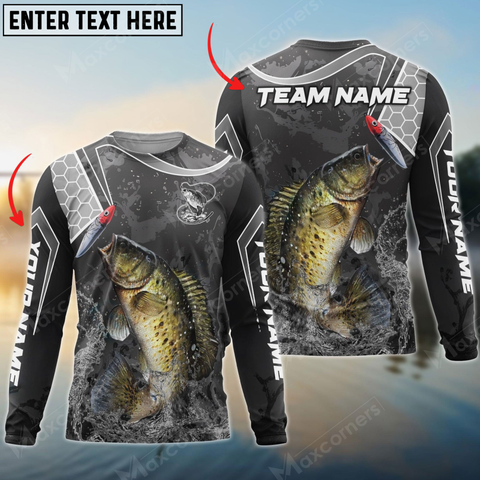 Maxcorners Crappie Fishing Gray Camo Sport Personalized Name, Team Name 3D Long Sleeve Shirt