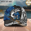 Maxcorners Fishing Blue Water Tribal Metal Personalized Name 3D Cap (12 Fish Species)