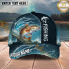 Maxcorners Fishing Blue Water Wave Personalized Name 3D Cap (12 Fish Species)