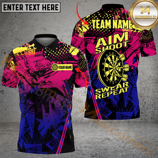 MaxCorners Darts Aim Shoot Swear Customized Name, Team Name 3D Polo Shirt