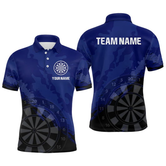 Maxcorners Men’s Custom Darts Team Shirt With Navy Pattern & Black Dartboard, Darts Jersey LM2404
