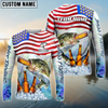 Maxcorners Fishing American Flag Bear Sun Protection Personalized Name, Team Name Long Sleeve Shirt