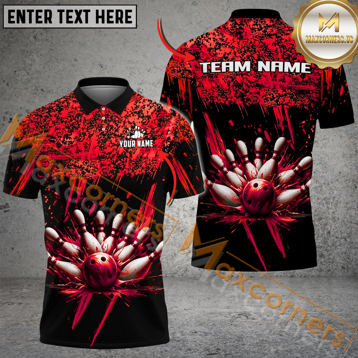 Maxcorners Ink Pattern Bowling Jersey Multicolor Option Customized Name, Team Name 3D Shirt