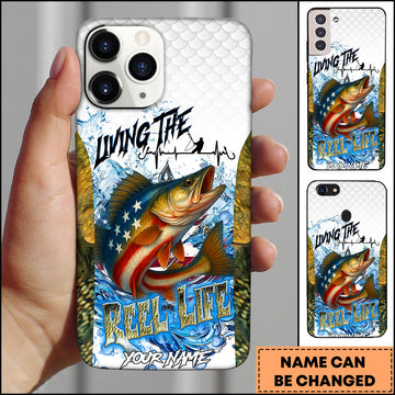 Maxcorners Walleye Fishing American Flag Reel Life Personalized Name 3D Phone Case