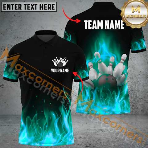 Maxcorners Ball And Pins Fire Bowling Jersey Multicolor Option Customized Name, Team Name 3D Polo Shirt