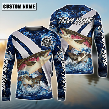 Maxcorners Salmon Fishing Blue Lava Smoke Silver Line Design Custom Name & Team Name 3D Shirts