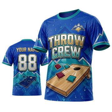 Maxcorners Cornhole Throw Crew Blue Board Personalized Name 3D Unisex Shirt