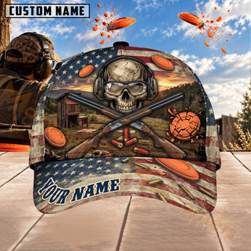 Maxcorners Trap & Skeet Shooting Patriotic Skull Clay Personalized Name 3D Cap