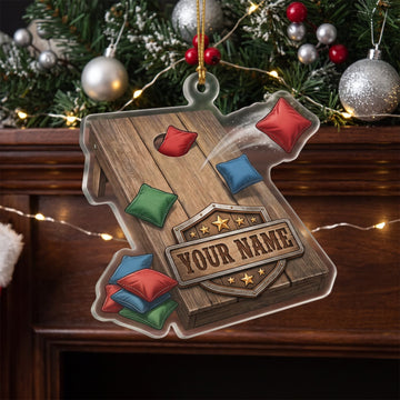 Maxcorners Cornhole Rustic Wooden Board Bean Bags Customized Name 3D Keychain And Ornament