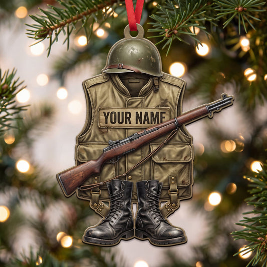 Maxcorners Military Vintage Helmet Vest And Classic Rifle Personalized Name 3D Keychain And Ornament