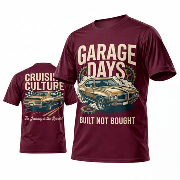 Maxcorners Personalized Car Classic Muscle Car 3D T-Shirt – Burgundy Garage Days Classic Car Enthusiast Graphic