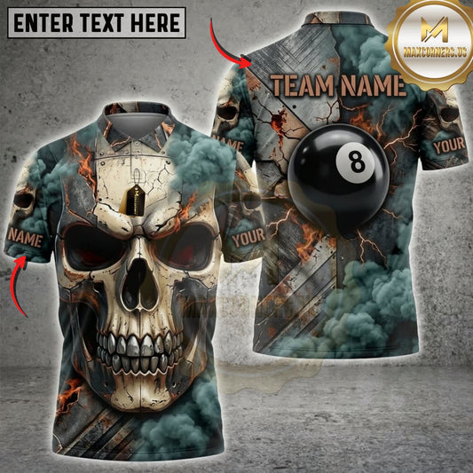 Maxcorners Billiards Dark Inferno Skull Black 8 Ball Multicolor Customized Name, Team Name 3D Shirts ( 4 Colors )