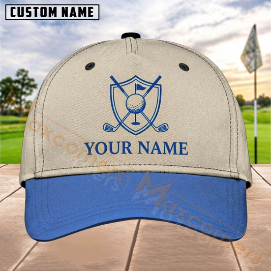 Maxcorners Golf Shield Clubs Logo Personalized Name 3D Cap (7 Colors)