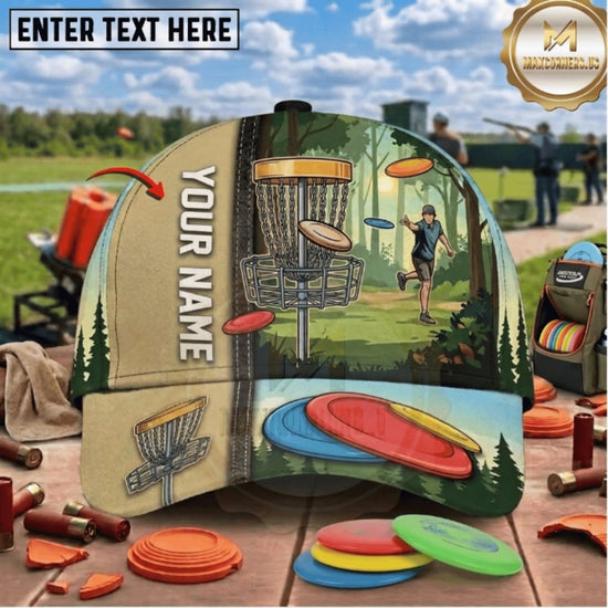 Maxcorners Disc Golf Course Landscape & Flying Discs Personalized Name 3D Cap LM3009
