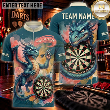 Maxcorners Darts Dark Teal Fire Dragon Personalized Name 3D Unisex Shirt