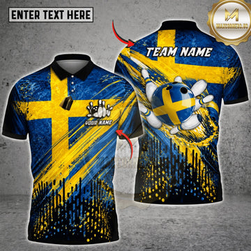 Maxcorners Bowling Sweden Flag Bowling Ball Strike Personalized Name 3D Unisex Shirt