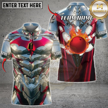 Maxcorners Bowling Silver Red Mechanical Armor Red Bowling Ball Personalized Name 3D Unisex Shirt