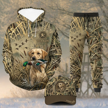 Maxcorners Duck Hunting Yellow Labrador Marsh Grass Camo Personalized 3D Shirts